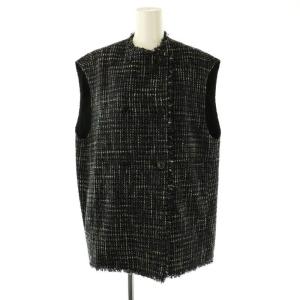 24SS フリンジコクーンツイードWベスト 前開き ラメ 0 黒 ブラック /AT OS