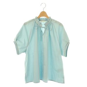 プロセスドコットン ネックフリルブラウス 半袖 36 水色 /AT OS