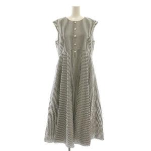 24SS ストライプワンピース フェイクパールボタン 36 ブラック ホワイト