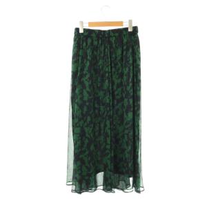 Liesse プリント楊柳フレアギャザースカート ロング 緑 グリーン 紺 ネイビー /SS OS