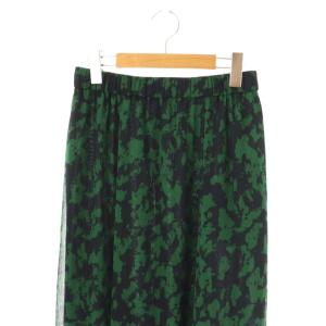Liesse プリント楊柳フレアギャザースカート ロング 緑 グリーン 紺 ネイビー /SS OS