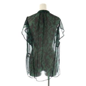 Liesse プリント楊柳フレンチスリーブブラウス 総柄 ダークグリーン ネイビー /ES OS