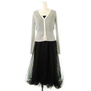 25SS バルーンチュールワンピース&カーディガン ロング 36 ブラック ホワイト /DF OS