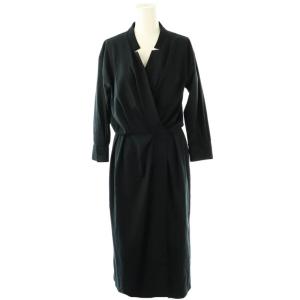 ギャバストレッチカシュクールワンピース ロング 36 ネイビー /DF OS