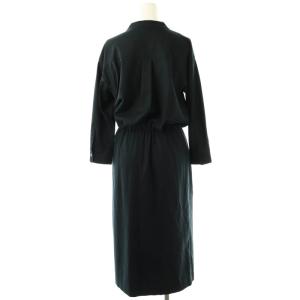 ANAYI ギャバストレッチカシュクールワンピース ロング 36 ネイビー /DF OS