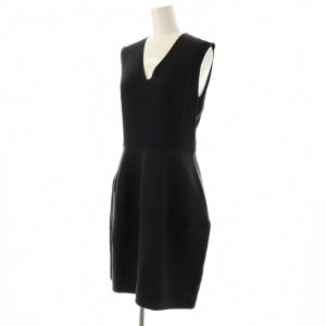 YOKO CHAN YOKOCHAN シルクリネン ドッキングコクーンワンピース Vネック 38 黒 /CX OS