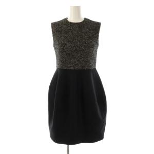 ツイード ノースリーブワンピース シルク混 38 黒 茶 グレー /CX OS