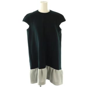 キャップスリーブバイカラードレスワンピース 膝丈 38 ネイビー /HK OS