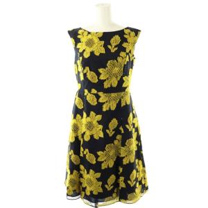 花柄 ノースリーブ ワンピース ひざ丈 0 ネイビー イエロー /DF OS