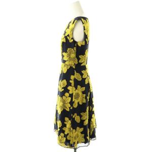 TOCCA 花柄 ノースリーブ ワンピース ひざ丈 0 ネイビー イエロー /DF OS