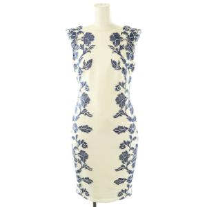 花柄レース ノースリーブ ワンピース ひざ丈 0 ホワイト ブルー /DF OS