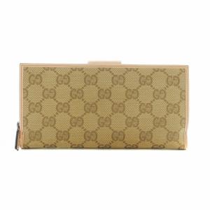 GUCCI 長財布 2つ折り 小銭入れ GGキャンバス レザー ベージュ ピンク 154256 /RI OS