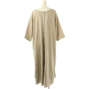 BEARDSLEY 25SS リネン前後ワンピース ロング 七分袖 1 グレージュ /DO OS