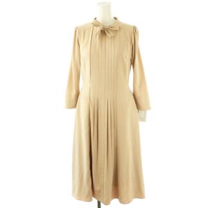 ボウタイプリーツワンピース ロング 36 ライトベージュ /DF OS