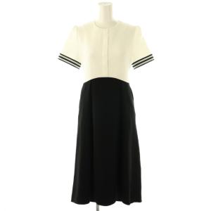 BORDER CUFF DRESS ワンピース ロング 半袖 36 オフホワイト ブラック /DO OS