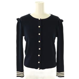 パールカーディガン 長袖 フリル 36 ネイビー ブラック ホワイト /DO OS