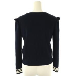 BORDERS at BALCONY パールカーディガン 長袖 フリル 36 ネイビー ブラック ホワイト /DO OS