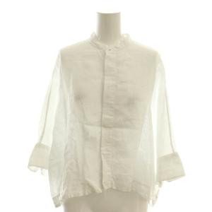 24SS リネンシャーティング クロップドシャツ 五分袖 バンドカラー 36 白 ホワイト 12-01-42-01431