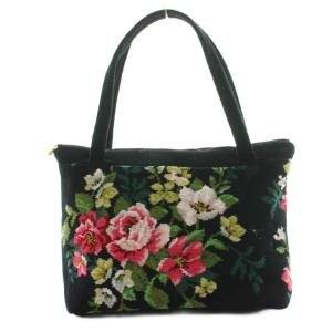 フラワー柄トートバッグ ハンド マルチカラー 黒 ブラック ピンク /SS OS SH