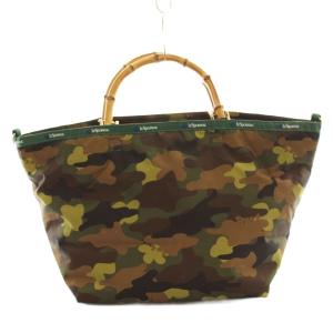 トートバッグ ハンド バンブーハンドル カモフラ 茶 ブラウン 緑 グリーン カーキ /SS OS SH