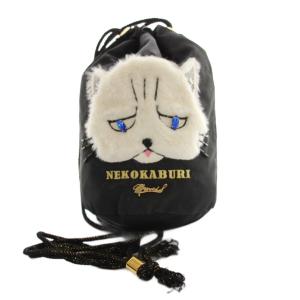 ねこ巾着バッグ ナイロン 黒 ブラック /SS OS SH