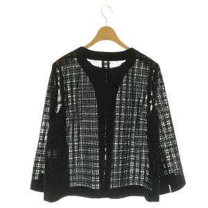 Aquascutum エンブロイダリーチュール ノーカラーシースルージャケット 10 ブラック /DF OS