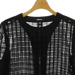 Aquascutum エンブロイダリーチュール ノーカラーシースルージャケット 10 ブラック /DF OS