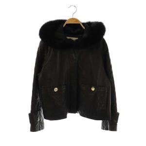 レザーキルティング切替ジャケット 羊革 フォックスファー 36 ブラック /DF OS