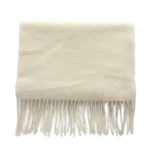 Chloe フリンジマフラー ロゴ刺繍 アイボリー /RI OS