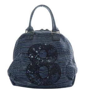 ナンバー8 ハンドバッグ トートバッグ クロコ型押し レザー ブルー /YO10