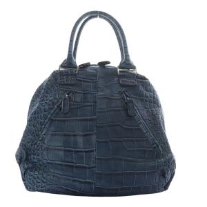 muta ナンバー8 ハンドバッグ トートバッグ クロコ型押し レザー ブルー /YO10