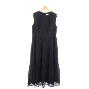 ローンオーガンジーリップルギャザー切替ワンピース ノースリーブ ロング 36 ネイビー /ES OS