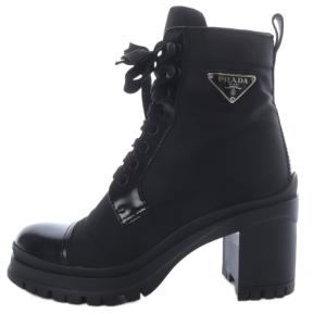 Re Nylon レザー レースアップ ショートブーツ 36.5 ブラック 1T708M