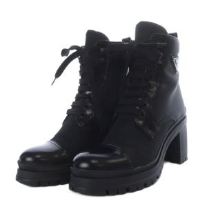 PRADA Re Nylon レザー レースアップ ショートブーツ 36.5 ブラック 1T708M