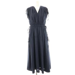 24SS リボンノースリーブワンピース ロング ノースリーブ 38 紺 /NR OS