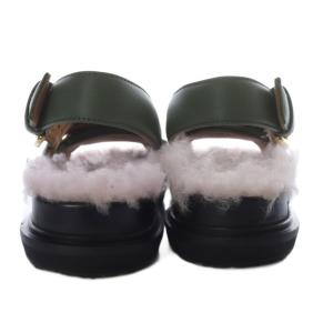 MARNI サンダル フラット ファー ストラップ レザー 37 カーキ FBMS008701 /YO2