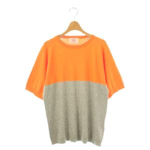 バイカラーニット セーター 半袖 S オレンジ グレー /DF OS