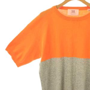 BLUE WORK バイカラーニット セーター 半袖 S オレンジ グレー /DF OS