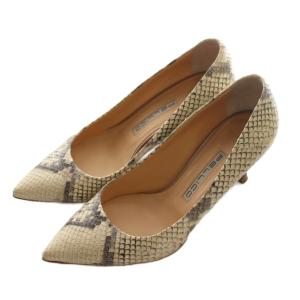 パイソンデザインポインテッドトゥパンプス 36 アイボリー 黒 ブラック /SS OS