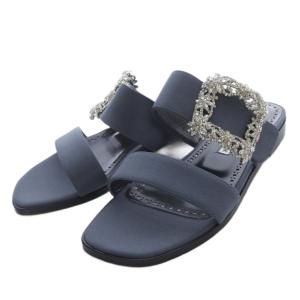 MANOLO BLAHNIK TITUBAFLAT JEWEL サンダル ビジュー 36 グレー