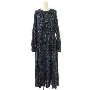 Deveaux オーバルドット柄ワンピース ロング 長袖 38 ネイビー /HK OS