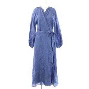 パフスリーブ カシュクールワンピース ロング 長袖 38 ブルー /HK OS