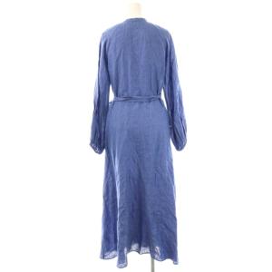 DRESSTERIOR パフスリーブ カシュクールワンピース ロング 長袖 38 ブルー /HK OS