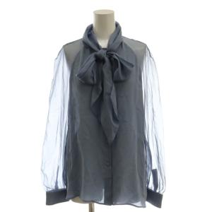 シアー ボウタイブラウス シャツ シルク EU42 スモークブルー /ES OS