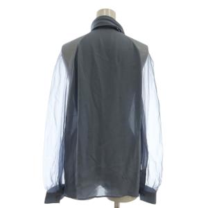 EMPORIO ARMANI シアー ボウタイブラウス シャツ シルク EU42 スモークブルー /ES OS