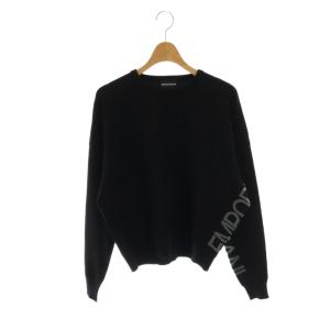 サイドロゴ クルーネック ニット セーター 長袖 40 ブラック /HK OS