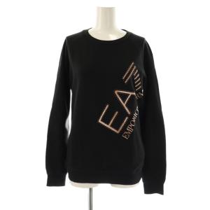 イーエーセブン EA7 ロゴ ラメ スタッズ 長袖 Tシャツ カットソー M ブラック /HK OS
