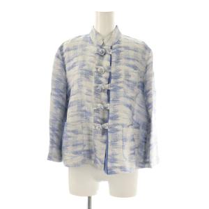 EMPORIO ARMANI 総柄 リネン ジャケット スカート セットアップ 44 ブルー ホワイト /DF OS