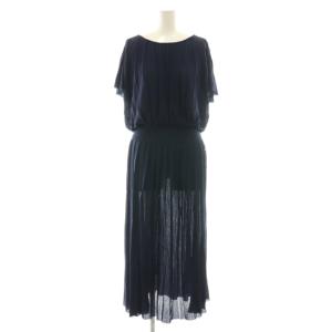 プリーツ 半袖 ニットワンピース 44 ネイビー /ES OS