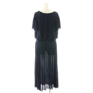 EMPORIO ARMANI プリーツ 半袖 ニットワンピース 44 ネイビー /ES OS